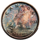Canada  1953 Elizabeth Ii Ten Cent  10 Cents  Pcgs Ms 66  No Strap 