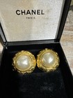 Vintage Chanel Clip Gold Pearl Button Earrings  Rope Cc Logo Classic Chanel