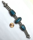 Goldette Vintage Faux Turquoise Silvertone Bead Southwestern 7 25    Bracelet  l6 