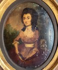 Antique 18th C  American Provincial Limner O English Portrait Of A Lady On Panel