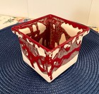 Vintage Small Mcm Red White Drip Glaze Flower Pot Square Planter