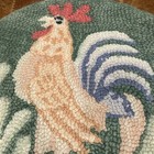 Vintage Hand Hooked Wool Rug Seat Cover  15    Round  Rooster Motif- Edge Wear 