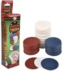 200 Plastic Poker Chips - Card Game Playing - Red White Blue With Storage Tray