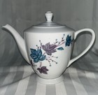 Vtg Teko Lama Teapot  White With Silver Accents  Plum  Turquoise And Gray Design