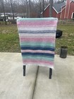 Teal Pink Mexican Serape Throw Blanket Boho Wool Blend 68x44   