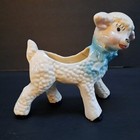 Vintage Baby Lamb Planter Ceramic Hand Painted 1950s Blue Bow Pink Cheeks