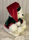Dan Dee 2002 Christmas White Teddy Bear Burgundy Green Velvet Top 16 Inch Plush
