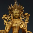 12 antique Tibetan Buddhism Temple Bronze 24k Gilt Green Tara Bodhisattva Statue