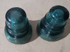 Vintage Hemingray Green Glass Insulators     Set Of 2