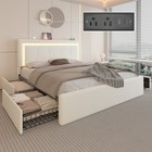 Queen full Bed Frame With  Upholstered Led Headboard   4 Storage Drawer  Charging