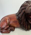Vintage Amazing Hand Carved Wood Lion Statue Sculpture  Unique Facial Features