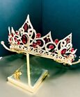 Gold Tiara And Crown For Women Crystal Queen Crown Red Rhinestone Princess Tiara