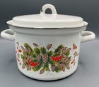 Vintage Soviet Ussr Enamelware Pots W Lids Pinecone Rowan Berry Set Of 2