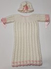 Handmade Crochet Christening Bunting Gown   Bonnet Baby Baptism Dress Lacy