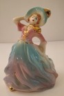 2 Vintage Victorian Lady Elegant Planter Figurines  Porcelain Blue   Pink Dress