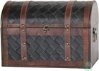 Wooden Leather Treasure Chest Vintage Trunk  Small Storage Chest  Mini Memory   