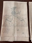 Vintage Peach Linen Hand Towel Set Stamped To Embroider Southern Belle Pattern