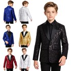 Kids Boys Sequin Suit Jacket Blazer Tuxedo Wedding Coat Prom Shiny Glitter Party