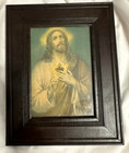 Vtg Antique Biblical Art Ebbinghaus Sacred Heart Christ Litho Print Framed