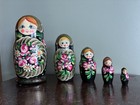 Vintage Floral   Gold Matryoshka Hand Painted Wood Nesting Stack Dolls - 5 Piece