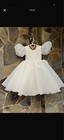 Girls White Organza Dress 3t Puff Sleeves Full Skirt Back Bow Formal
