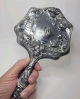 Vtg Art Nouveau Beveled Metal Hand Mirror Courting Couple Roses Vanity Mono Wear