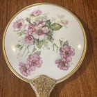 Antique Victorian Floral Porcelain Vanity Hand Mirror 3-pc Set W  Brush   Comb