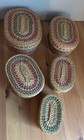 Vintage Set Of 5 Nesting Wicker Basket With Lids Red And Green Design Oval Shape