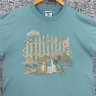 Vintage Dog Cat Garden Shirt Adult Large Green Graphic Tee Made Usa Jerzees 90s