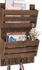 Mail Organizer With 4 Hooks  Rustic Brown Wall Mount  Cedar Wood Key Holder F   