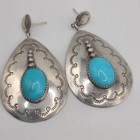 Vintage Sterling Silver Turquoise Earrings Dangle Statement Southwestern Boho