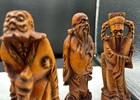 6 1 2    Old Chinese Boxwood Wood Carving Feng Shui 8 Immortals Figures Sculpture