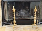 Vintage Solid Brass  Cast Iron Andirons  Colonial Style Fireplace Andirons Pair