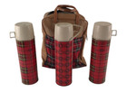 Thermos Picnic Set 3 Metal Bottles Wincester Plaid Vintage Red Quart Tote Bag