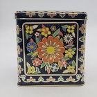 Floral Metal Tin Box container Multicolor 1970s Flowers  Hinged  Made In England