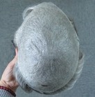 Mens Toupee Micro Thin Skin V Loop Human Grey Hair Replacement System  1b80