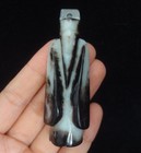 Fine Chinese Old Hand Carving Ancient Man Black White Jade Statue Pendant