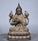 Antique Tsongkhapa Statue - 8 3 x5 1  Heavy Cast Bronze Tibetan Art