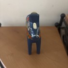 Nils Olsson Swedish Dala Horse Blue Hand Carved Painted  4 5   l X 4 75   h Vintage