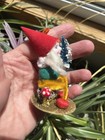Vtg Putz Chenille Mica Blue Side Eye Pixie Elf Gnome Sitting On Pinecone Mcm