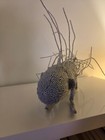 Monkeybiz Beaded Porcupine Sculpture     17  Grey Monochrome     Artist Signed Bulel