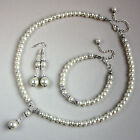 Cream Ivory Pearl Crystal Collar Necklace Bracelet Earring Wedding Jewellery Set