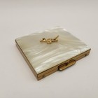 Vintage Roadrunner Mother Of Pearl abalone And Brass Powder Compact With Mirror