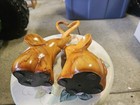Carved Wooden Elephant Figurine Pair With Intertwined Trunks Heart Shape