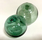 Set Of 2 Japanese Antique Glass Fishing Floats - Rare Marks Green  Hand-blown