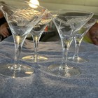 Vintage Crystal Etched Wheat Martini Cocktail Glasses Set Of 4