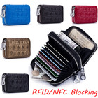Men Womens Genuine Leather Card Case Rfid Credit Card Holders Double Zip Wallet