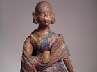 19th Century Two Decorative Carved Polychrome Painted Wooden Indian Figures