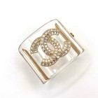 Chanel Clear Lucite Resin Gold Tone Metal Crystals Chunky Cc Cuff Bracelet