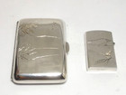 Vintage Japanese 950 Grade Solid Silver Cigarette Case   Petrol Lighter  C1950